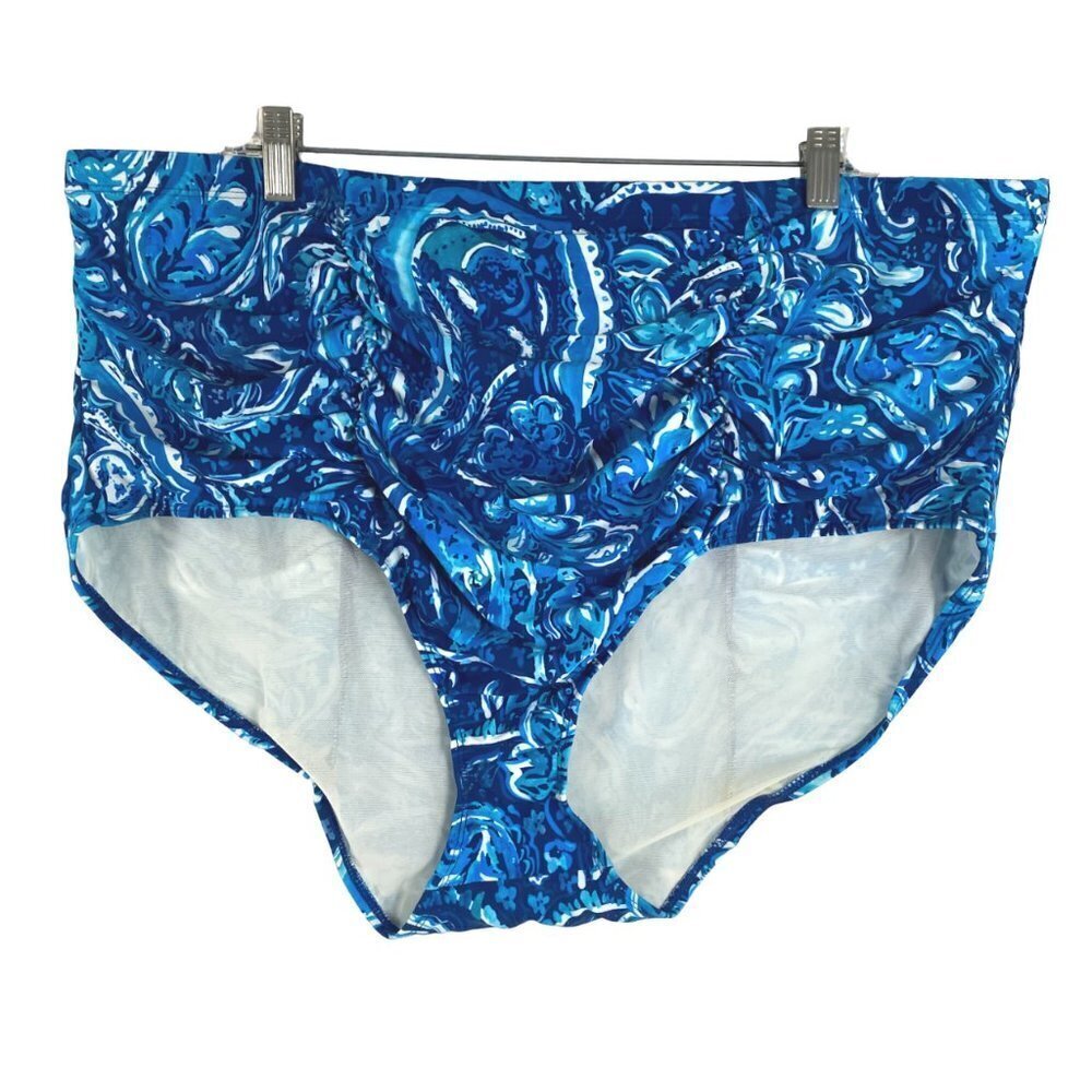 Torrid High Rise Ruched Swim‎ Bikini Bottom 4X Paisley Blue NWT SW-1809
